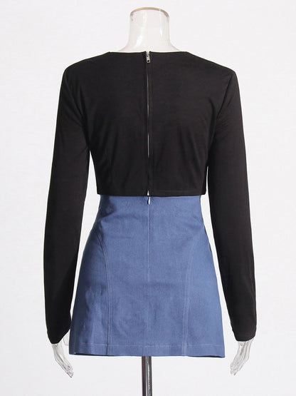 UNIKCOSA Patchwork Bow Top & A-Line Mini Skirt Set — Chic European Style Co-Ord 💋