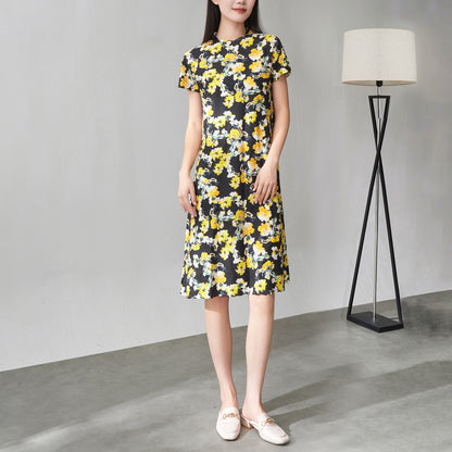 UNIKCOSA LuxeEase Floral Midi Dress Yellow A-Line 🌸