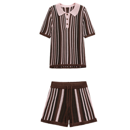 UNIKCOSA Velora Two-Piece Set Striped Knit Top Shorts 💫