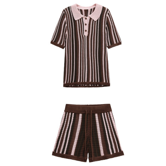 UNIKCOSA Velora Two-Piece Set Striped Knit Top Shorts 💫