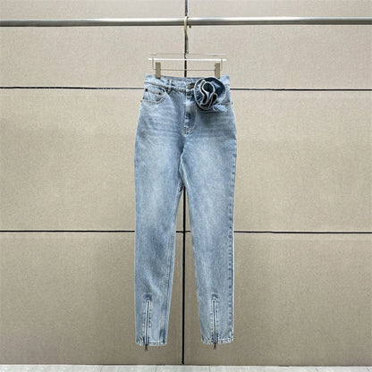 UNIKCOSA BloomFit 3D Floral High-Waist Y2K Jeans 🌸