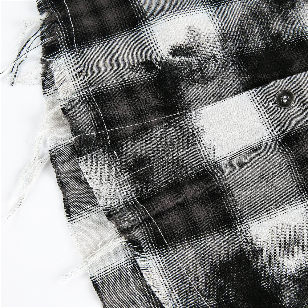 UNIKCOSA NoirFit Post-Apocalyptic Plaid Tie-Dye Shirt 🌆