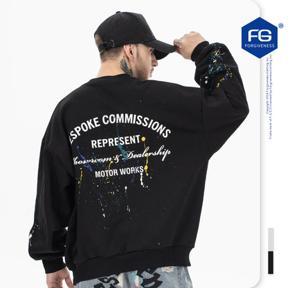 UNIKCOSA RetroMuse Letter Logo Splatter Fleece Sweatshirt 💫