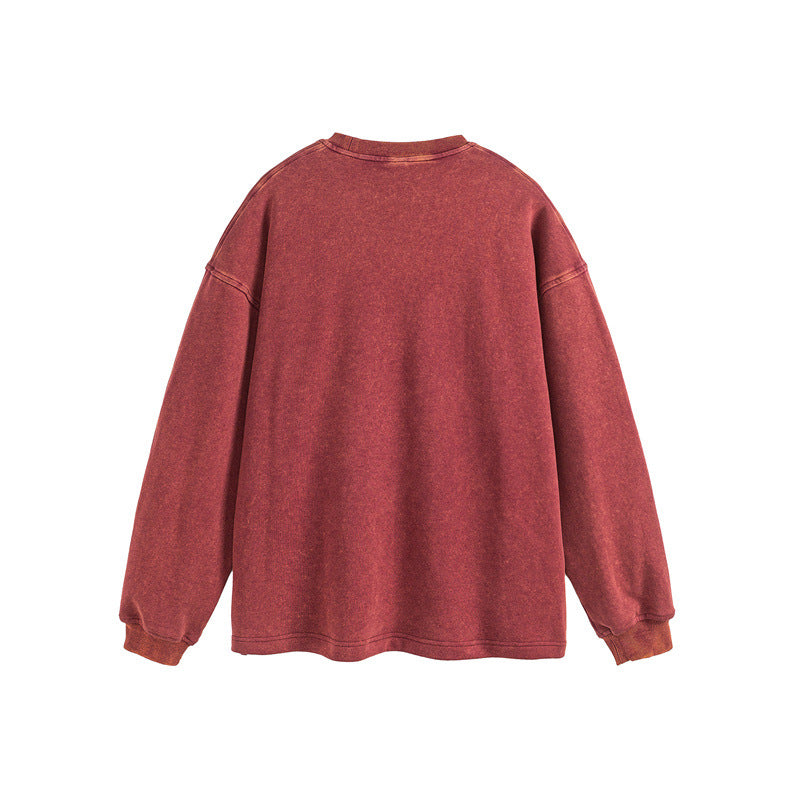 UNIKCOSA LuxeEase Washed Embroidered Crew Neck Sweatshirt 🌆