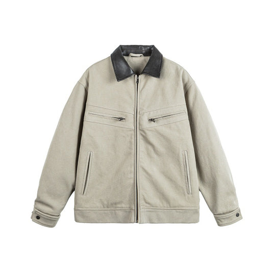 UNIKCOSA Velora Washed Leather Collar Work Jacket Loose 💫