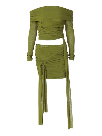 UNIKCOSA AllureSet Off-Shoulder Ruched Crop Top & Mini Skirt for Women 💃