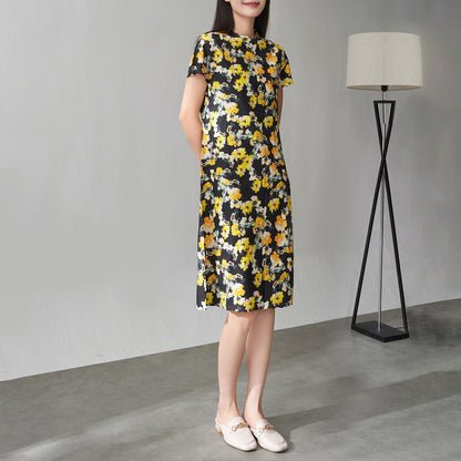 UNIKCOSA LuxeEase Floral Midi Dress Yellow A-Line 🌸
