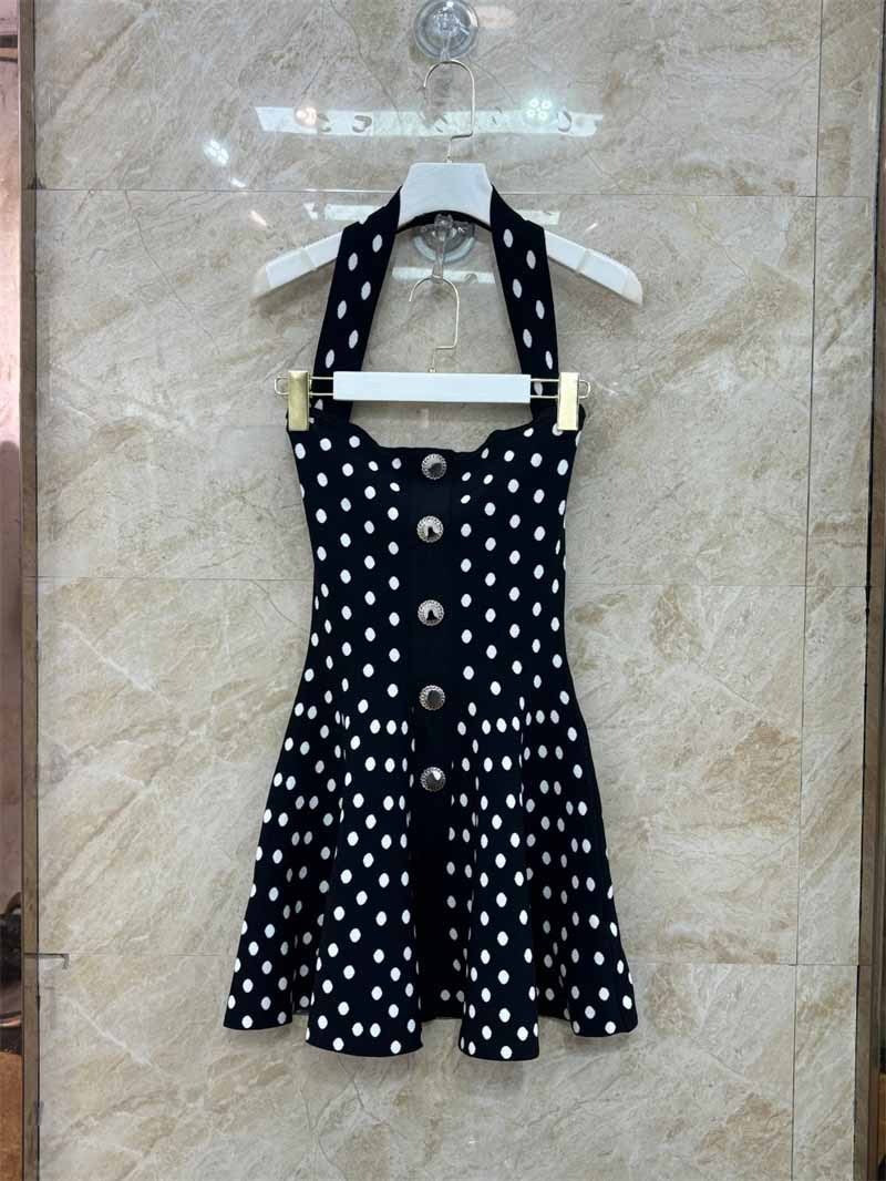 UNIKCOSA Velora Polka Dot Jacquard Dress Halter Neck 💫