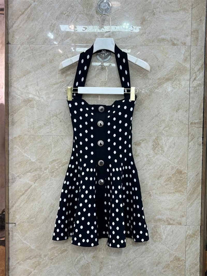 UNIKCOSA Velora Polka Dot Jacquard Dress Halter Neck 💫