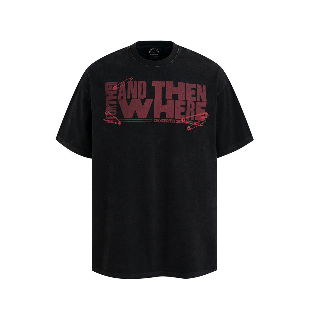 UNIKCOSA UrbanSoul Letter Print Washed Short Sleeve Tee 💫