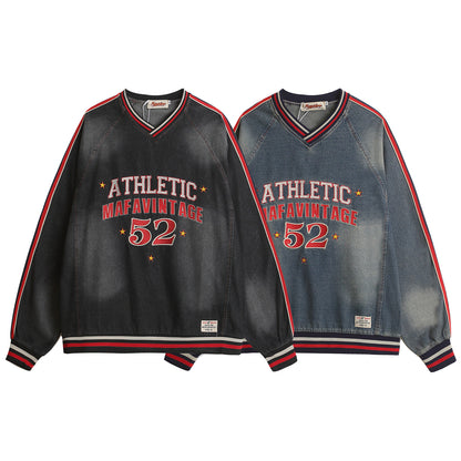 UNIKCOSA Velora Washed Letter Embroidered Denim Sweatshirt 💫