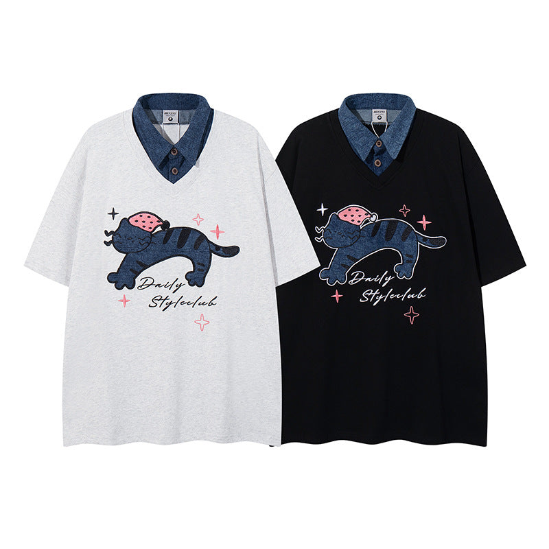 UNIKCOSA Velora Polo Collar Faux TwoPiece Unisex Tee 💫