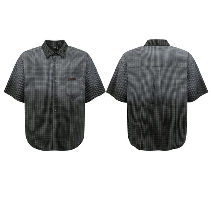 UNIKCOSA RetroMuse Gradient Plaid Short Sleeve Men's Shirt💫