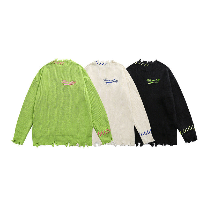 UNIKCOSA LuxeEase Broken Hole Loose Knit Pullover Sweater 💫