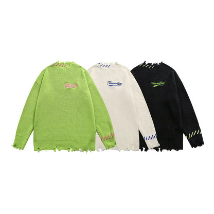 UNIKCOSA LuxeEase Broken Hole Loose Knit Pullover Sweater 💫