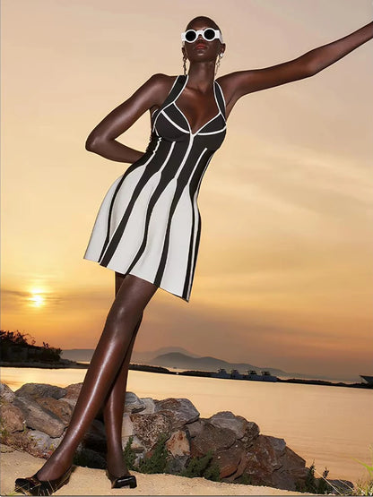 UNIKCOSA Velora Dress Ice Silk Striped Halter Open Back 💫