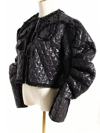 UNIKCOSA DiamondQuilt Horn-Sleeve Cotton Jacket — Elegant Short Puffer for Autumn/Winter ❄️