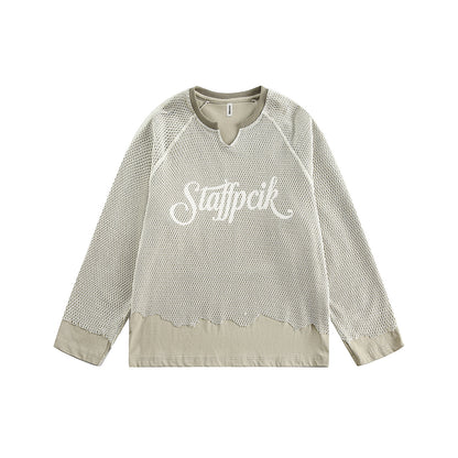 UNIKCOSA NoirFit Hollow Out Damaged Mesh Spliced Sweatshirt💫