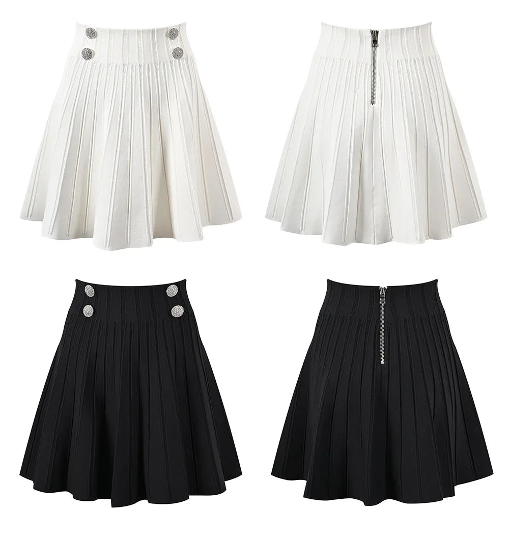UNIKCOSA Velora A-Line Knit Skirt Black White Mini 🌸