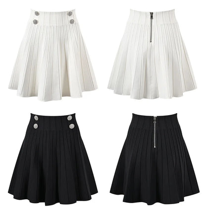 UNIKCOSA Velora A-Line Knit Skirt Black White Mini 🌸