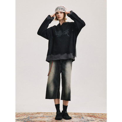 UNIKCOSA NoirFit Hollow Out Damaged Mesh Spliced Sweatshirt💫