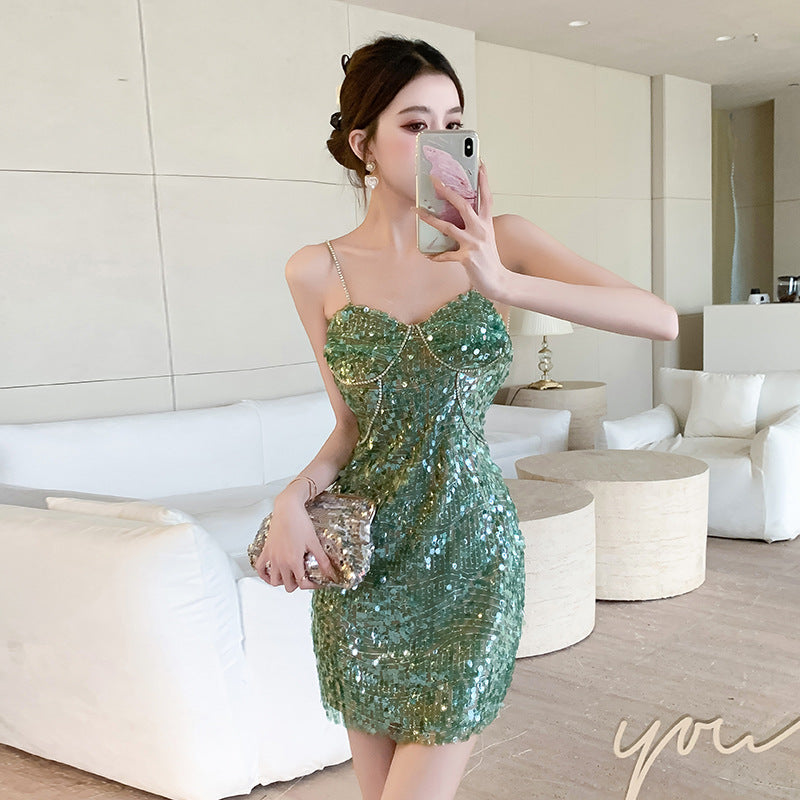 UNIKCOSA GlowLuxe Rhinestone Sequin Bodycon Dress for Women 💚