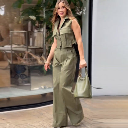 UNIKCOSA Noir Two-Piece Set Lapel Vest And High-Waist Pants 💫