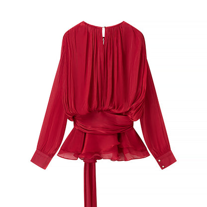 UNIKCOSA LuxeEase Round Neck Pleated Mesh Short Dress 💫