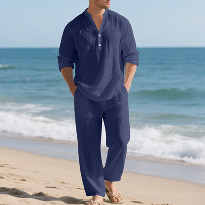 UNIKCOSA LuxeEase AirLino Relaxed V-Neck Linen Set 💫