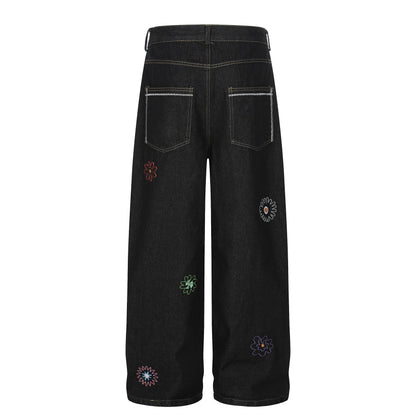 UNIKCOSA UrbanSoul Sunflora Embroidered Slim Jeans 💫