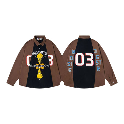 UNIKCOSA Velora Color Block Cartoon Print Loose Shirt 💫