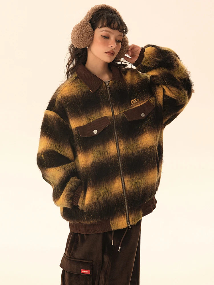 UNIKCOSA UrbanSoul StripeFusion Coat Patchwork Zip Jacket 💫