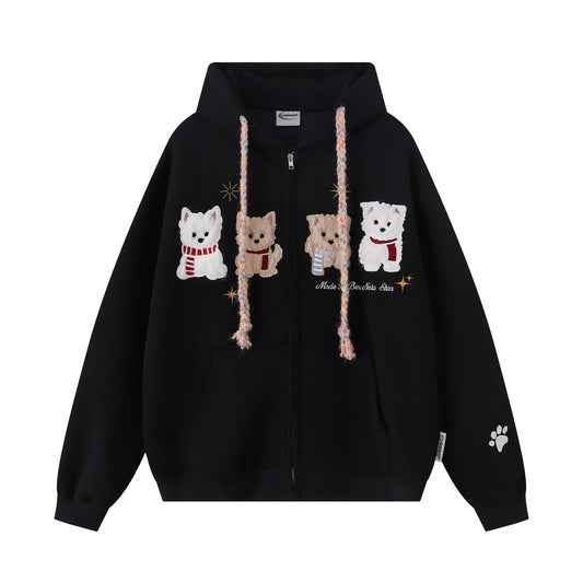 UNIKCOSA RetroMuse Hooded Cardigan Dog Flocking Unisex 💫