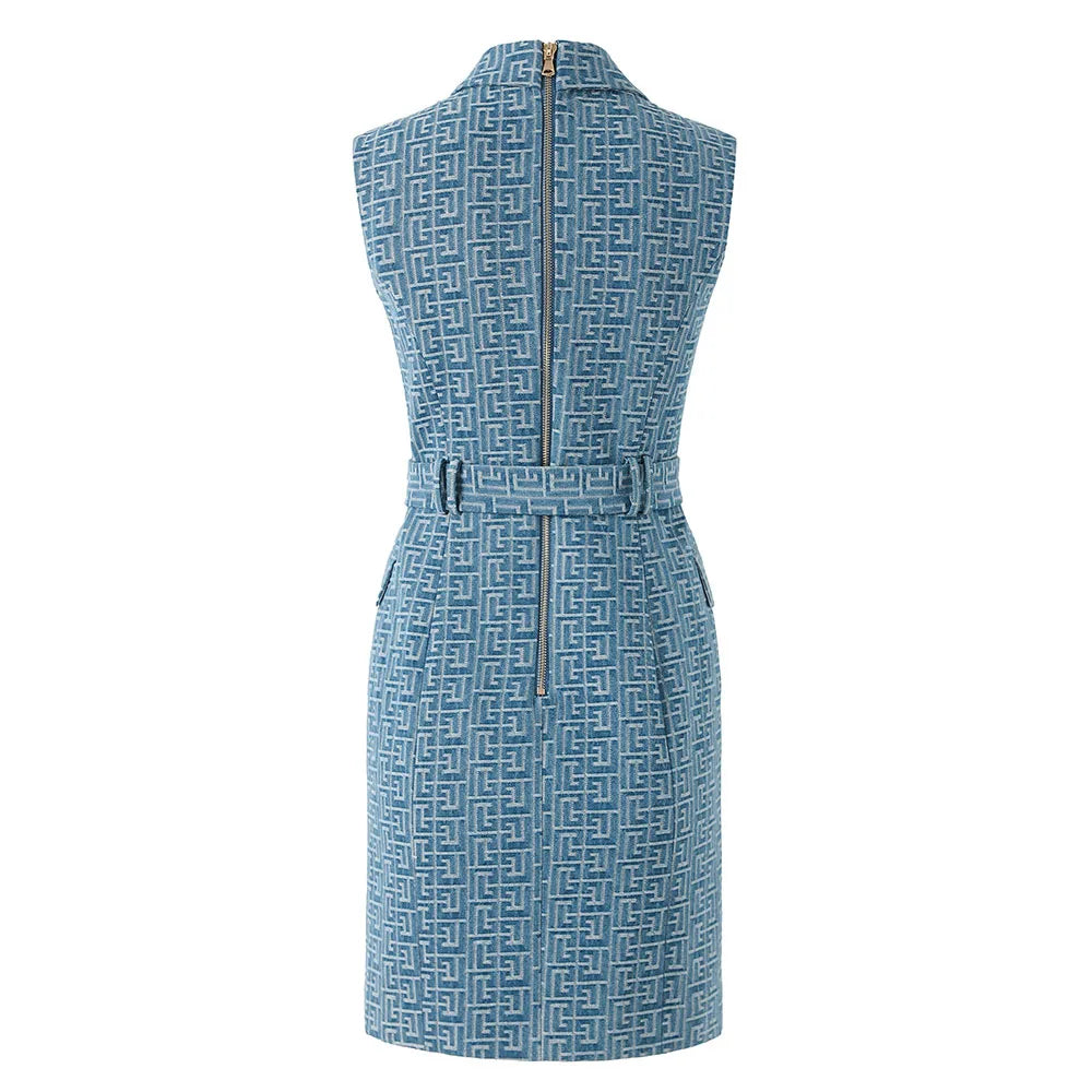 UNIKCOSA Velora Blue Sleeveless Vest Dress Jacquard Denim 💫