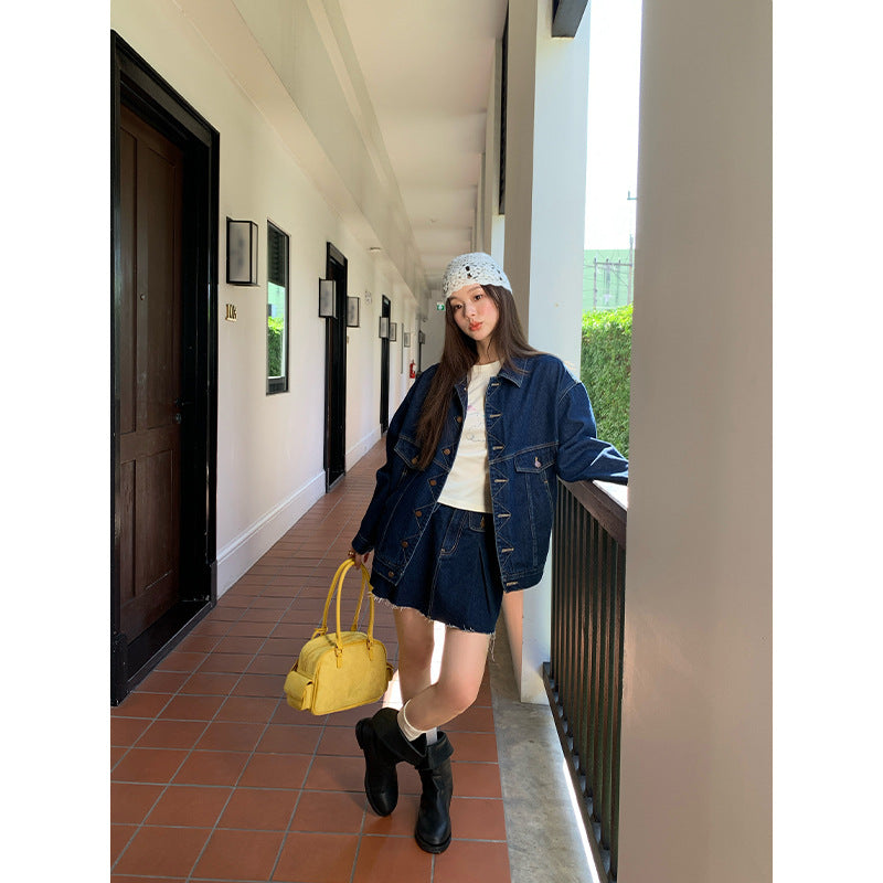 UNIKCOSA RetroMuse Denim Short Skirt Slim Fit Light Blue 🌸