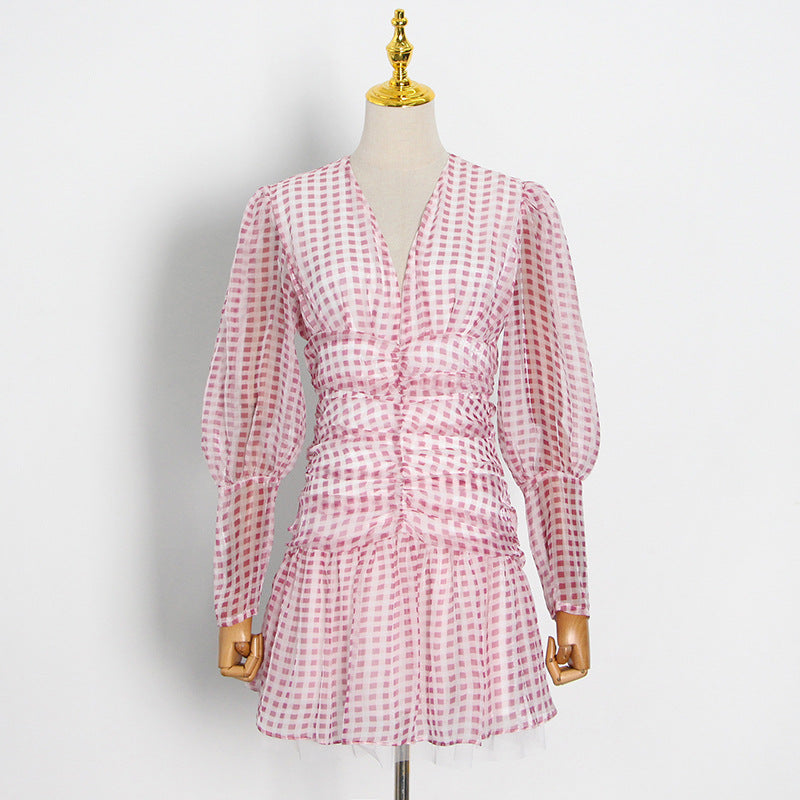 UNIKCOSA Velora V-Neck Bubble Sleeve Polka Dot Dress 💫