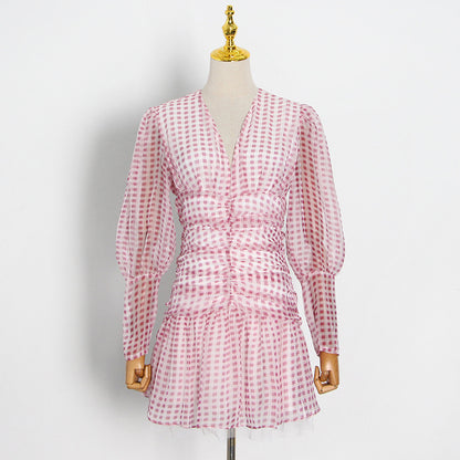 UNIKCOSA Velora V-Neck Bubble Sleeve Polka Dot Dress 💫