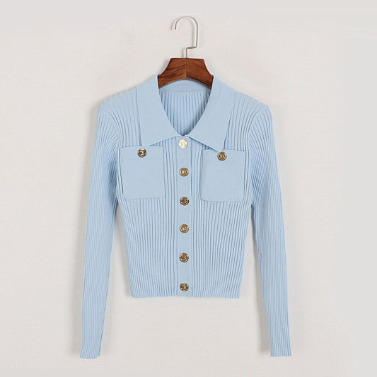 UNIKCOSA Velora Knitted Cardigan Turn Down Collar Sleeve 💫