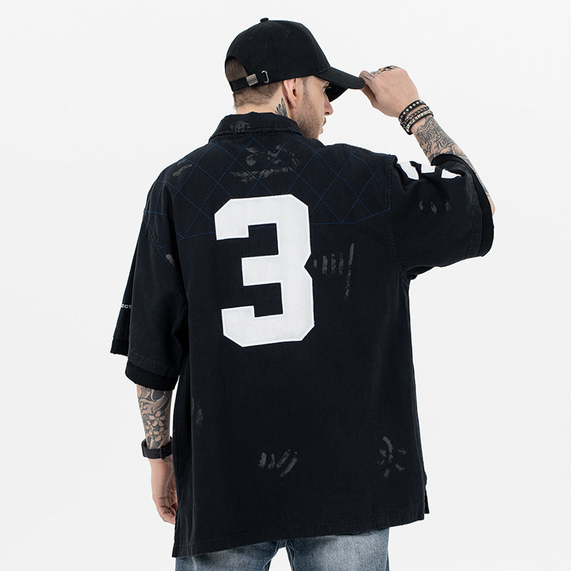 UNIKCOSA NoirFit Patchwork Badge Letter Polo Shirt 🔥