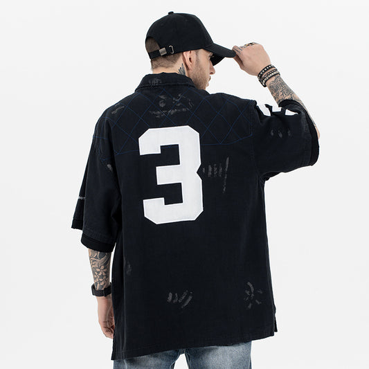 UNIKCOSA NoirFit Patchwork Badge Letter Polo Shirt 🔥