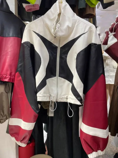 UNIKCOSA LuxeEase Patchwork Motorcycle Leather Jacket 💫