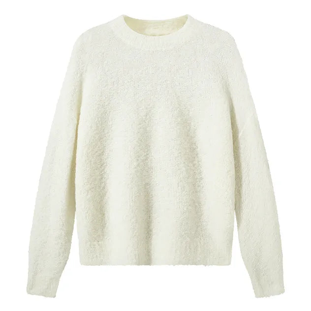 Fashionable Women's Casual Solid Knit Pullover Sweater with Hollow-Out Design