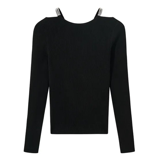 Fashionable Women's Casual Solid Knit Pullover Sweater with Hollow-Out Design