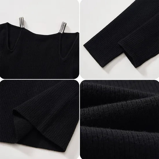 Fashionable Women's Casual Solid Knit Pullover Sweater with Hollow-Out Design