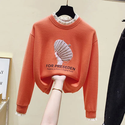 UNIKCOSA Velora Printed Hoodie Loose Long Sleeve O Neck 💫