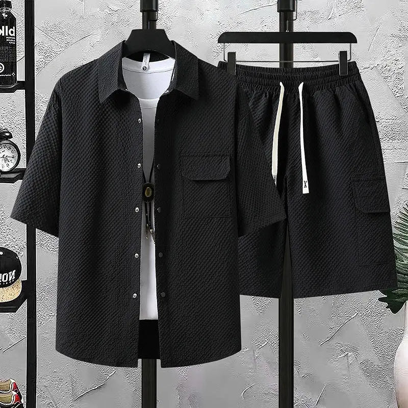 Men's Casual Short Sleeve Shirt and Shorts 2-Piece Set