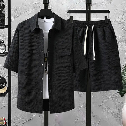 Men's Casual Short Sleeve Shirt and Shorts 2-Piece Set