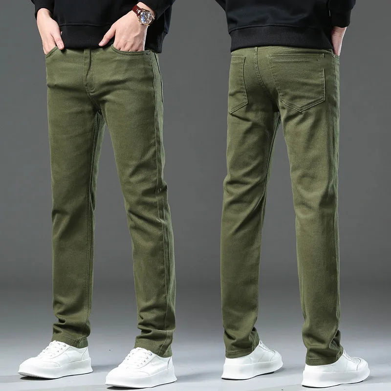 Men's Casual Straight-Leg Plaid Pants with Elastic Mid-High Waist