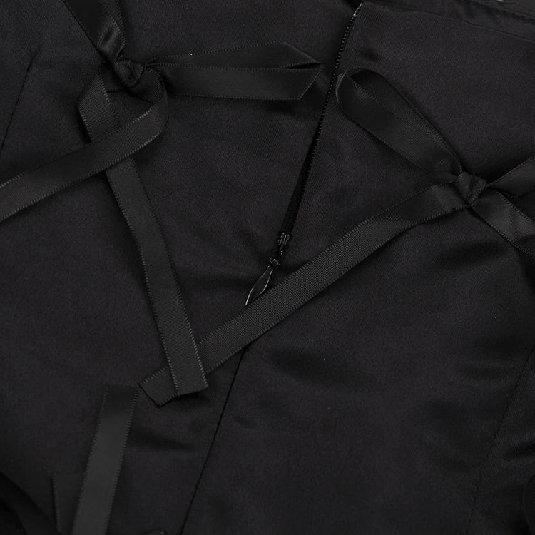 UNIKCOSA Women’s Black Satin Dress – Bow Strap Zip-Up Short Evening Party Outfit (Summer 2025 Edition)