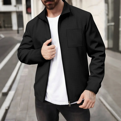 UNIKCOSA Men’s Textured Jacket – Zip-Up Business Casual Outerwear with Turn-Down Collar